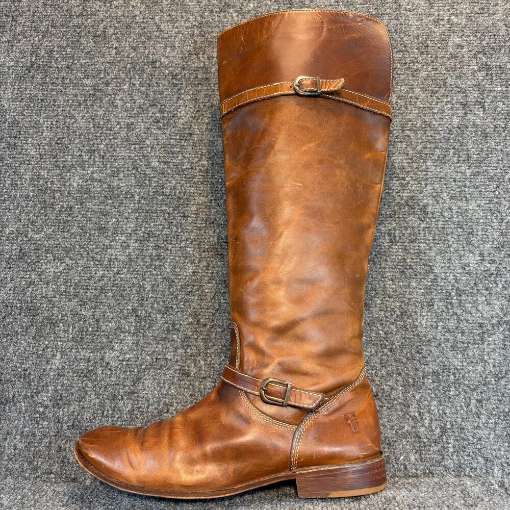 Frye Shirley Cognac Brown Leather Tall Riding Boots Equestrian Womens 8 Knee Hi